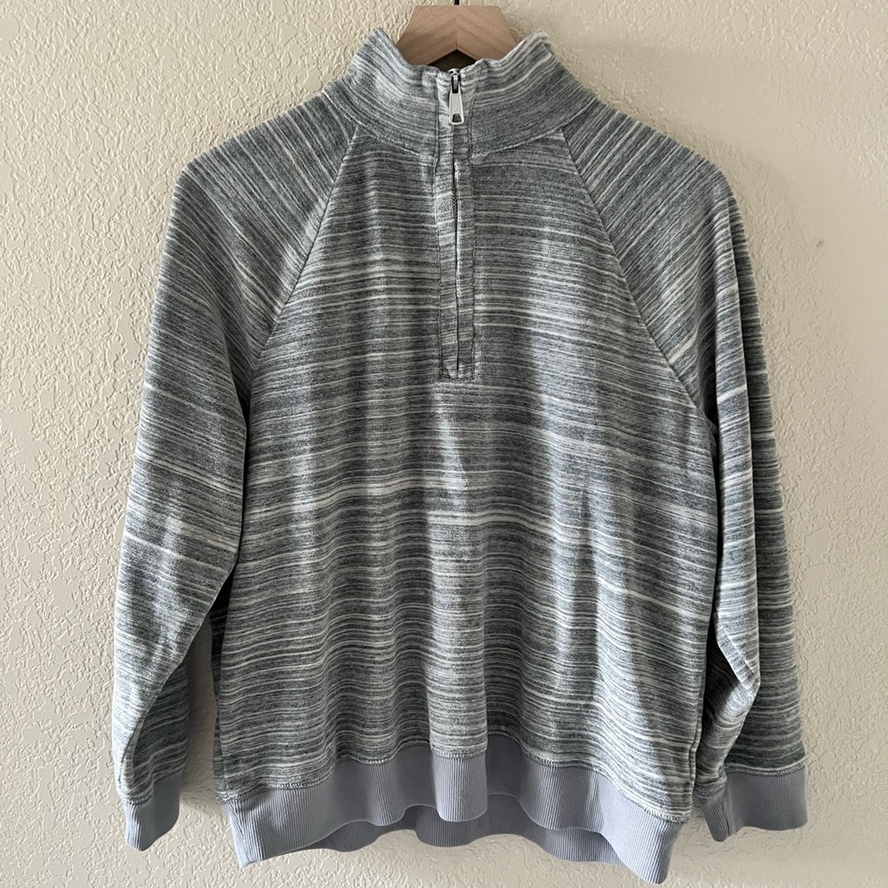 Madewell MWL Velour Sweatshirt Space Dye Gray Zipper Mock Neck Size L